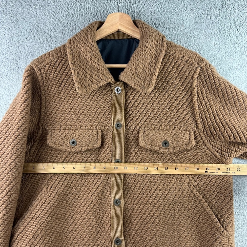 Prana Hellebore Jacket Brown Textured Boucle Corduroy Trim Snap Front Womens L - Picture 9 of 13